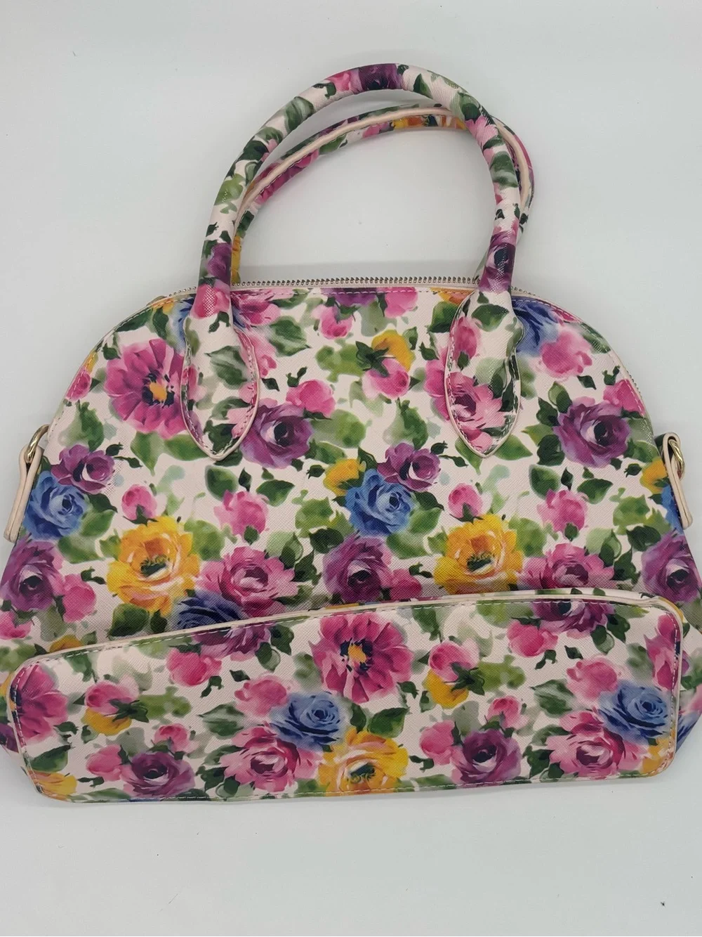 Floral Print Dome Satchel Handbag - Multicolor